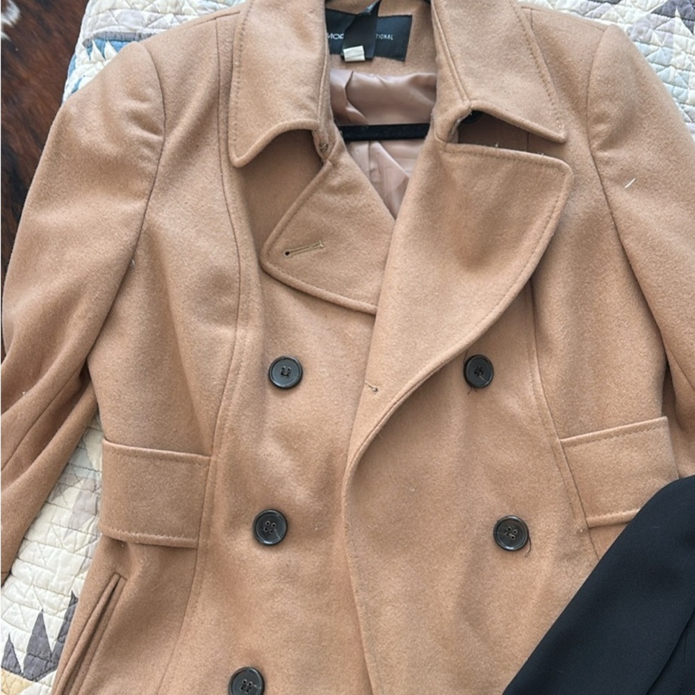Moda International Tan Pea Coat with Classic Design